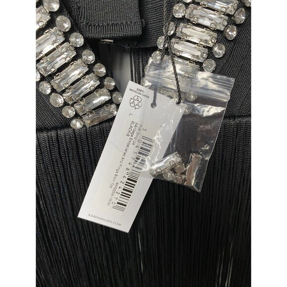 Karen Millen Embellished Fringe Bandage Top Black Crystal Overlay Cover-Up S - Picture 6 of 11